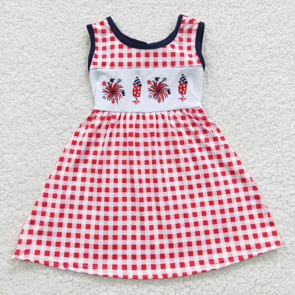 embroidered 4th of July red plaid girls dress