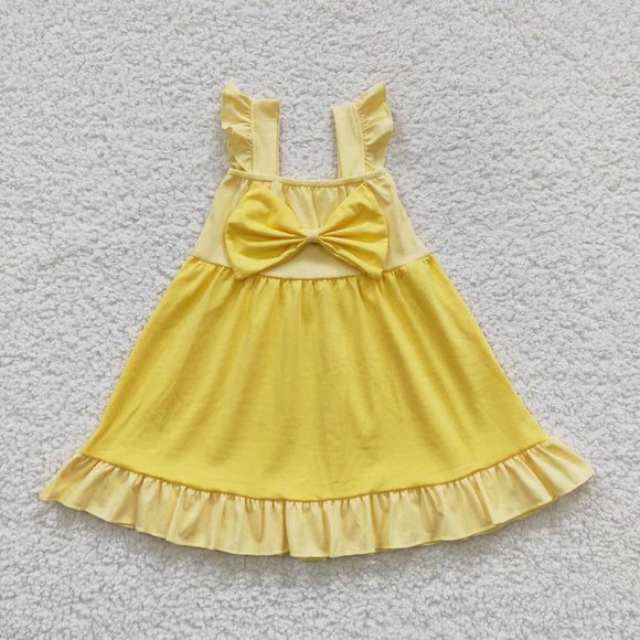 new style big bow yellow girls outfit