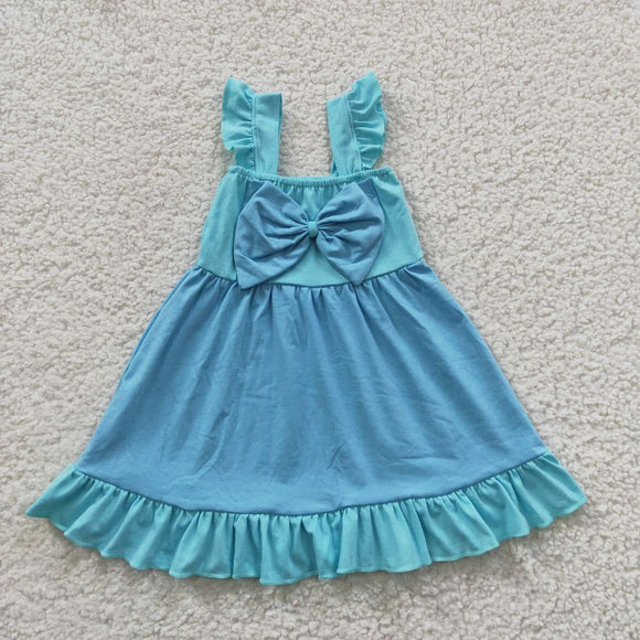 new style big bow blue girls outfit