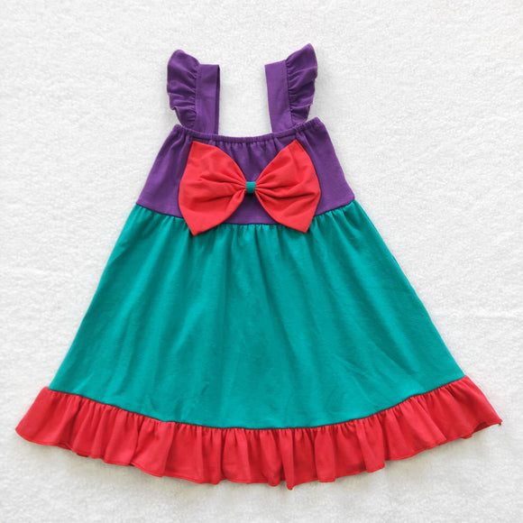 new style big bow purple and green girls outfit