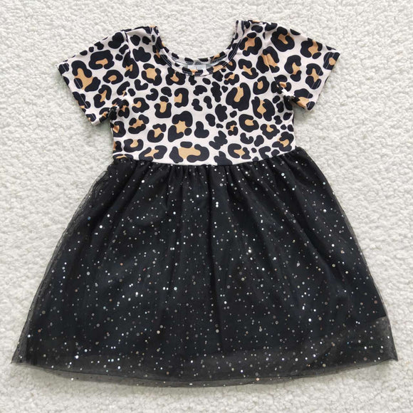 summer leopard black tulle  girls dress
