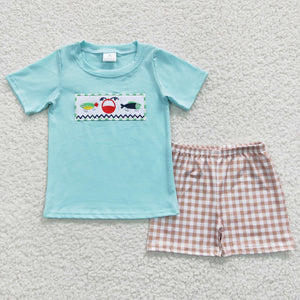 summer embroidered fish boy outfit