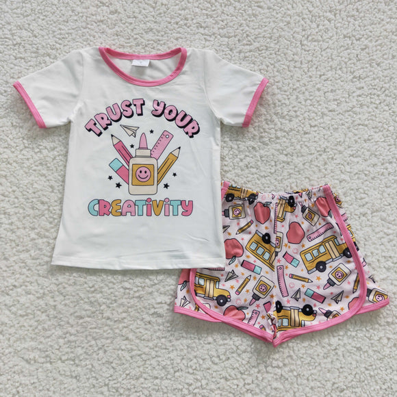trust your creativity smile pink girls outfit