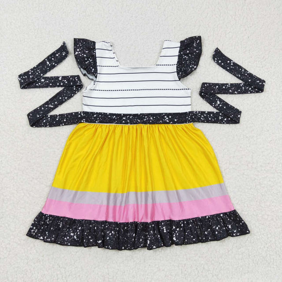 GSD0409-- yellow /grey/ pink girls dress