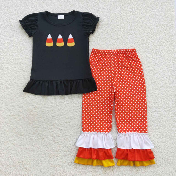Halloween embroidered candy corn girls outfit