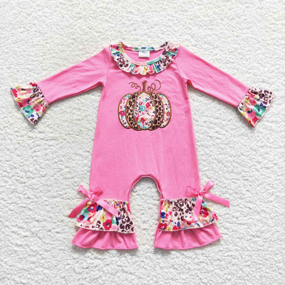 long sleeve Halloween embroidered floral pink romper