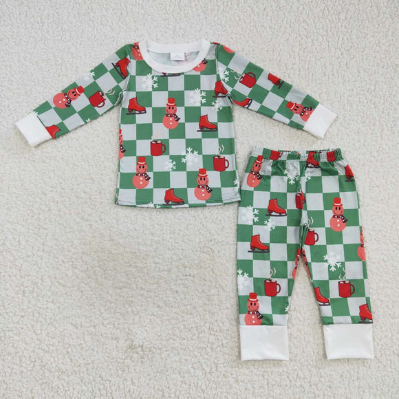 BLP0317-Christmas smile and Green chequered pajamas clothing