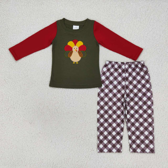 BLP0339--long sleeve milk silk embroidered Thanksgiving Day boys outfits