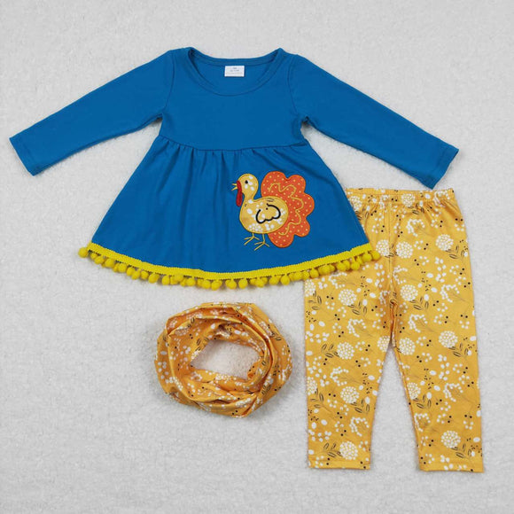 GLP0720---long sleeve embroidered Thanksgiving Day blue outfits
