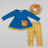 GLP0720---long sleeve embroidered Thanksgiving Day blue outfits