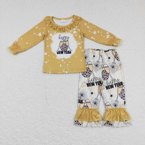 GLP0516-- long sleeve Happy new year yellow girl outfits