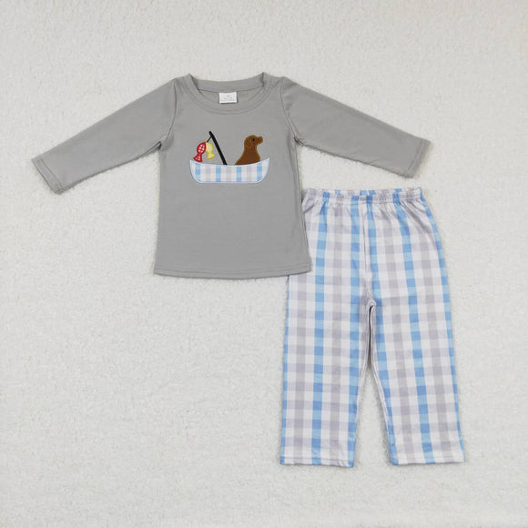 BLP0350-- embroidered fishing and dog boy outfits