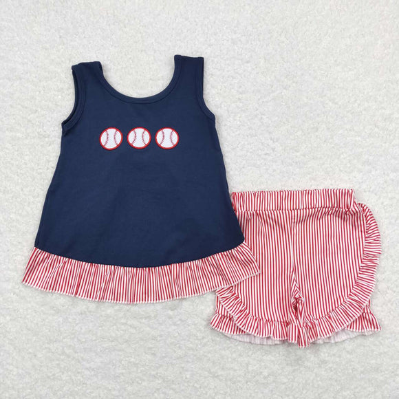 GSSO0405-- summer embroidery baseball blue girls outfits