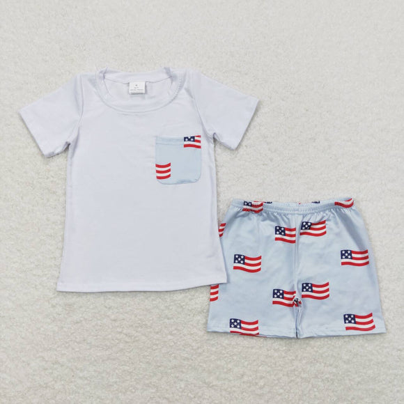 White pocket top flag shorts boys 4th of july outfits