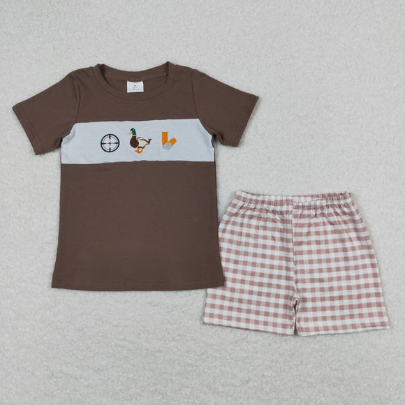 Embroidery Short sleeves duck top shorts kids boys outfits