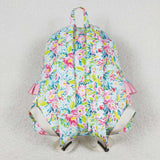 Green pink flower ruffle girls backpack