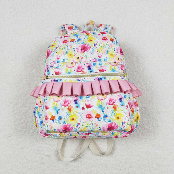 Pink flower ruffle girls backpack