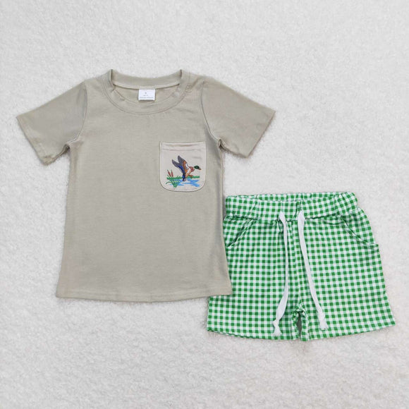 Duck pocket top green plaid shorts boys clothes