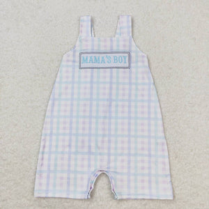 Embroidery Mama's boy plaid Mother's day baby romper