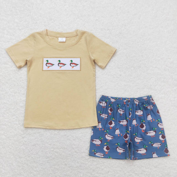 Embroidery Duck short sleeves shirt shorts boys summer clothes