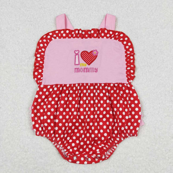 embroidery I love my mommy heart polka dots baby girls romper