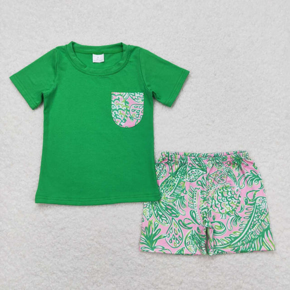 pre order Green pocket top watercolor shorts boys clothes