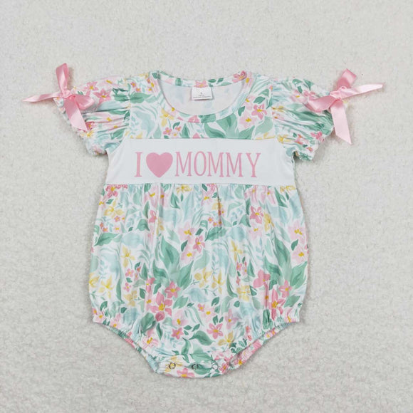 Short sleeves floral I love MOMMY mother's day girls bubble