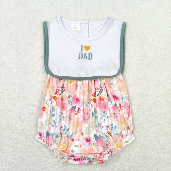 Sleeveless embroidery I love DAD floral baby girls romper