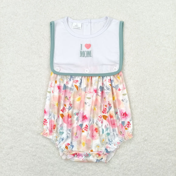 Embroidery Sleeveless I love MOM floral baby girls romper