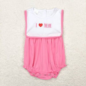 Embroidery I love MOM sleeveless pink baby girls mother's day romper