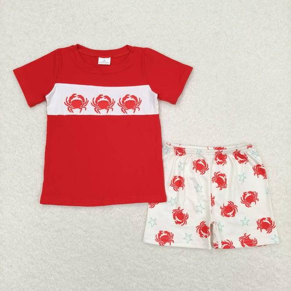 Red crab top shorts boys summer clothing