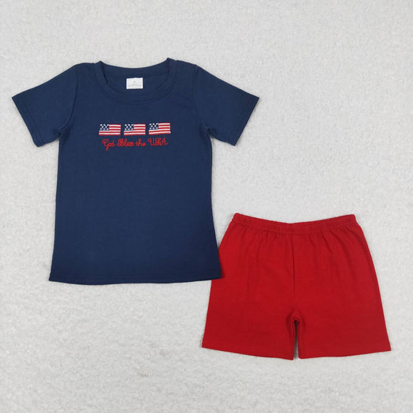embroidery God bless the USA flag kids boys July 4th outfits
