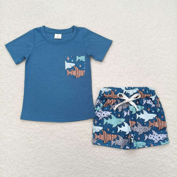 Short sleeves top shark shorts boys summer outfits