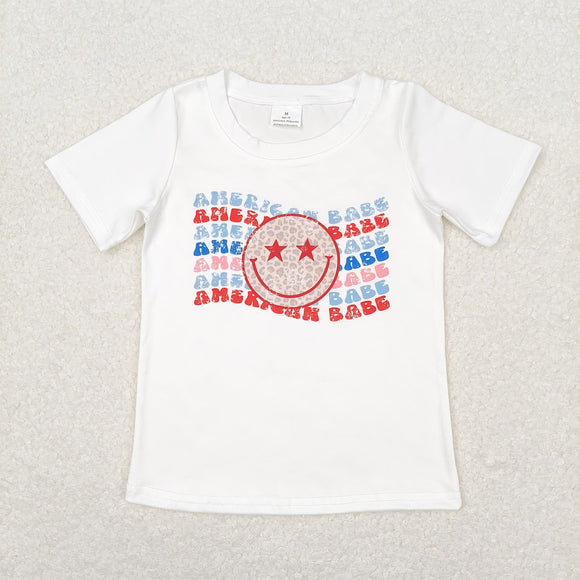 American babe leopard smile girls 4th of July shirt