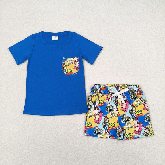 Pocket top bear toy shorts boys clothing set