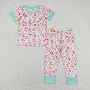 Short sleeves leopard baby girls pajamas