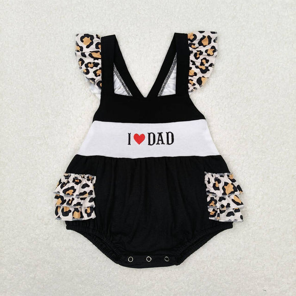 Embroidery I love DAD black leopard baby girls father's day romper
