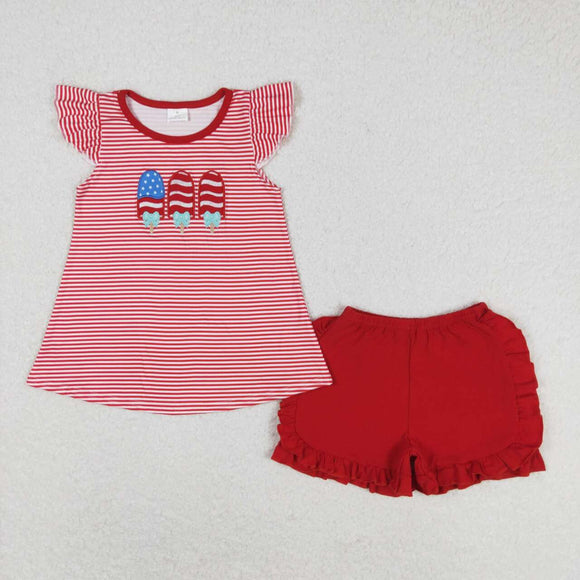 embroidery Stars stripe popsicle top shorts girls 4th of july clothes