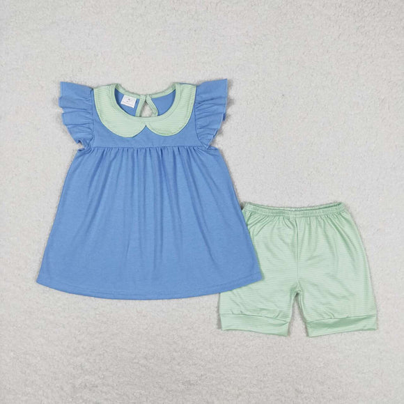 Aqua flutter sleeves tunic stripe shorts girls summer outfits