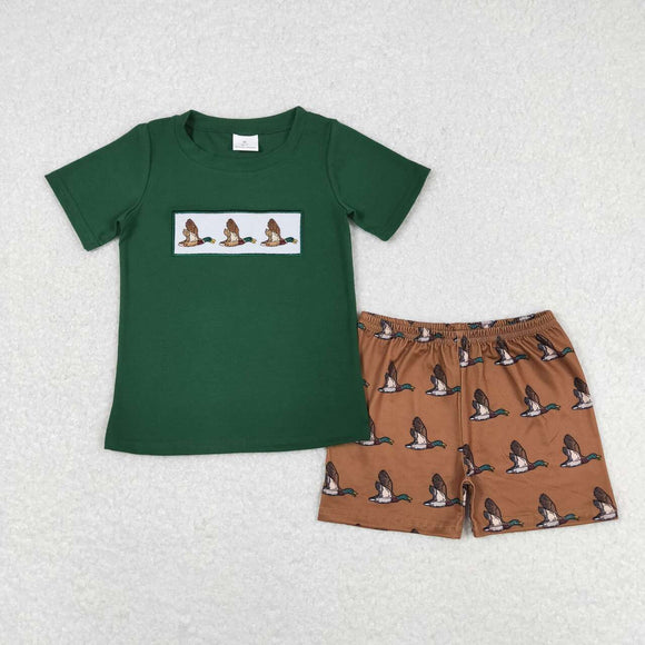 Green Embroidery duck top shorts kids boys summer outfits