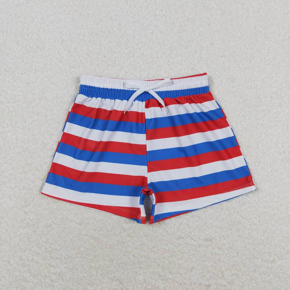 Red blue stripe kids boy 4th of july swim trunks