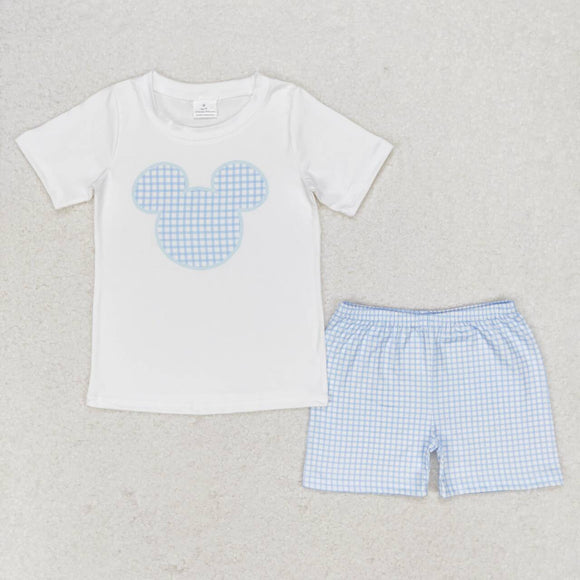 White short sleeves plaid mouse shorts boys clothes