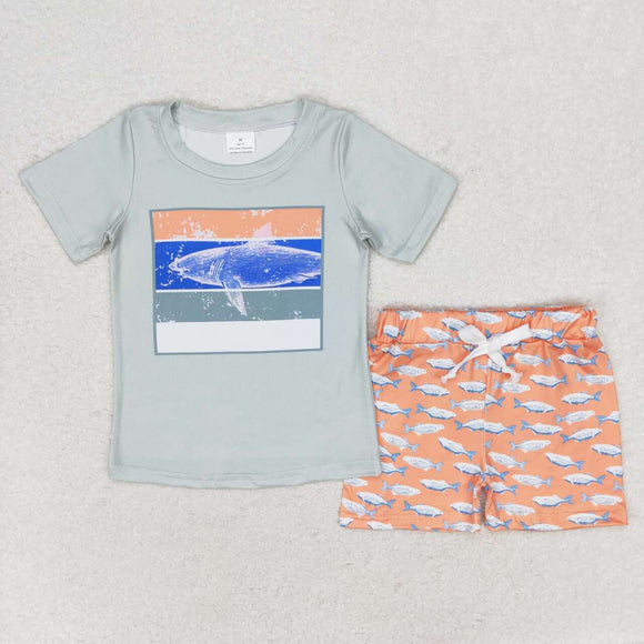 Short sleeves fish print shirt shorts boys summer clothes