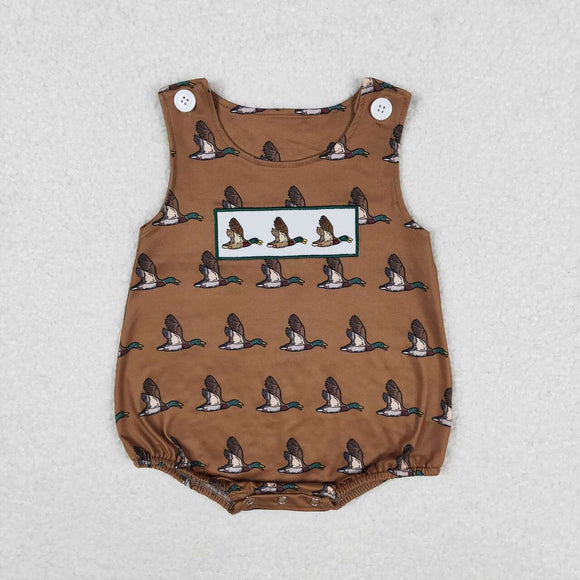 Embroidery Brown duck sleeveless baby boys romper