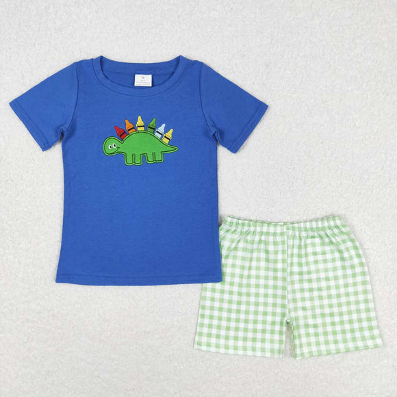 Embroidery Dinosaur crayon top shorts boys back to school outfits