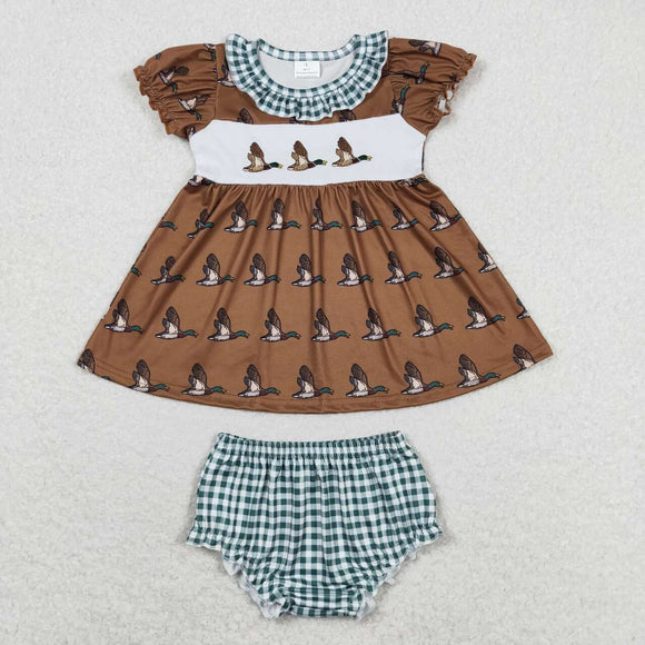 Embroidery Brown duck top plaid bummies girls clothes