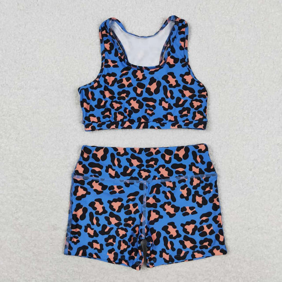 Sleeveless blue leopard top shorts girls clothes