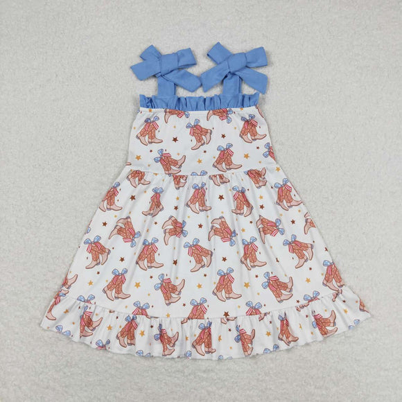 Straps bow boots girls western 4th of july dresses