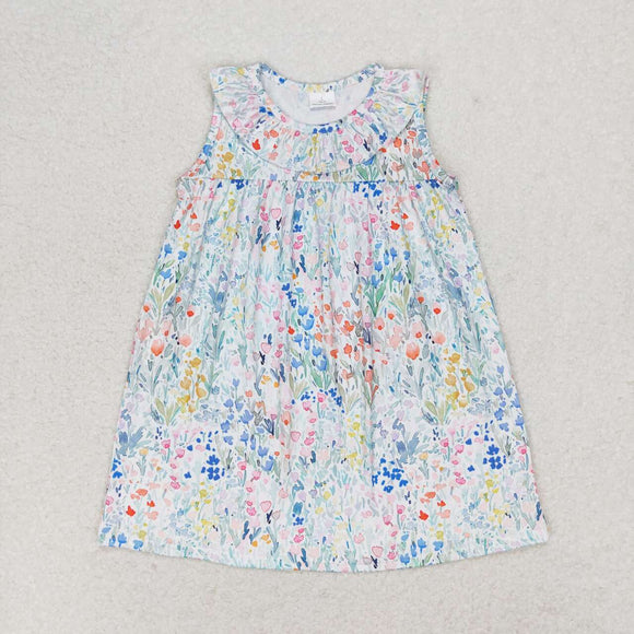 Sleeveless watercolor flower baby girls summer dress