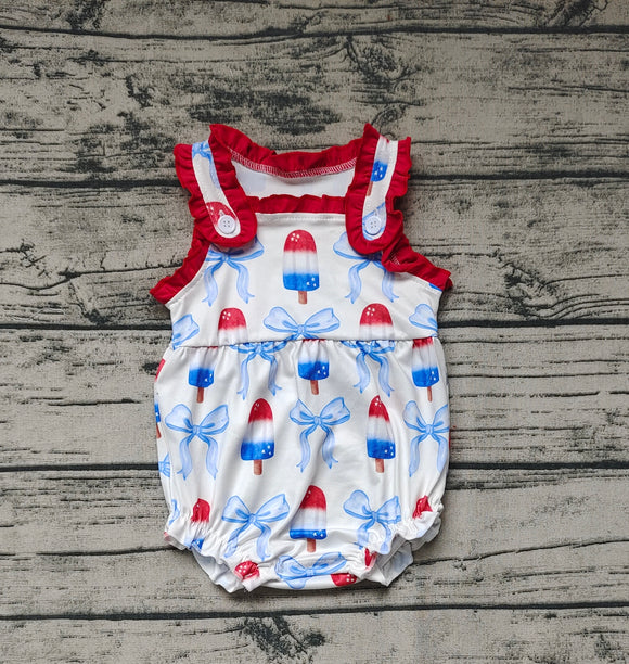 Sleeveless popsicle bow baby girls 4th of july romper
